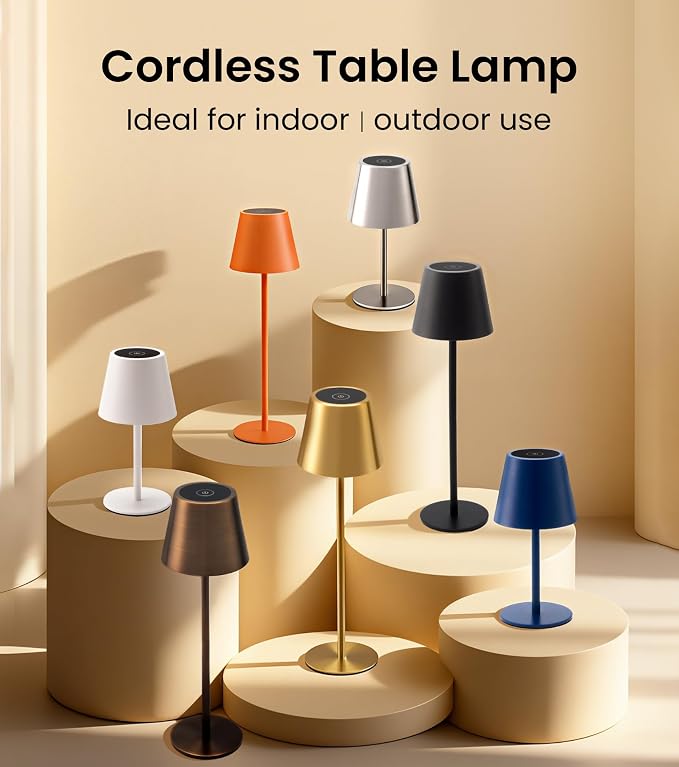 3 Pack Cordless Table Lamp, Portable Battery Operated Lamp with 3 Color Temps and Stepless Dimming, Rechargeable Table Lamp for Dinner, Desk, Cafe, Outdoor (Black)