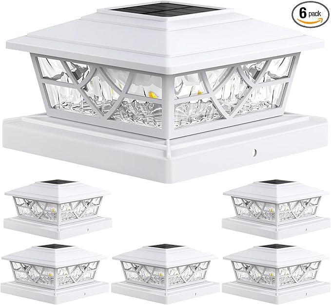 APONUO Solar Post Cap Lights 6 Pack for 4x4 5x5 6x6 Wood Vinyl Fences - Post Lights Solar Powered, IP64 Waterproof, Auto On/Off, for Deck Patio Yard (Warm & Cool White)