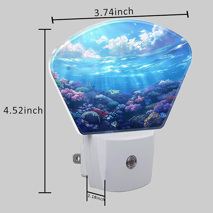 Underwater World Night Light Coral and Fish Nightlight Plug into Wall with Dusk to Dawn Sensor for Kid Girls Boys Women Men Room, Hallway, Kitchen, Bathroom, Stairs Decor