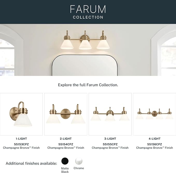 Kichler Farum 9.5 Inch 1 Light Wall Sconce with Opal Glass in Champagne Bronze, for Fireplace, Kitchen, Bedroom, Hallway, or Vanity, (7.25" W x 9.5" H), 55153CPZ