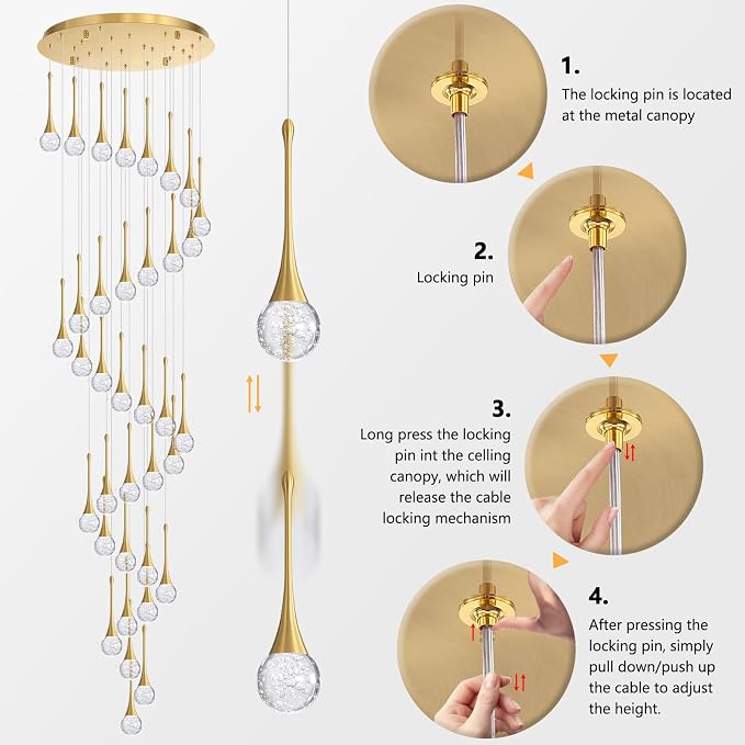 36 Light Modern Glam Crystal Chandelier for High Ceiling LED Dimmable Ceiling Pendant Light Staircase Foyer Enterway Living Room Chandelier Lighting Antique Gold