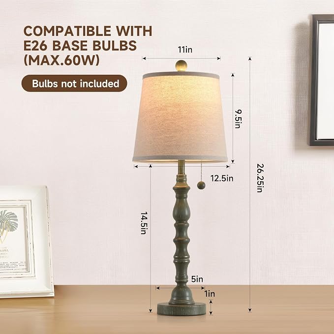 Lamps Set of 2 Modern Farmhouse Table Lamp Bedside Reading Lamps Living Room End Tables Set Lamps for Night Stands Bedroom Night Lamp,High 26.25 Inch,Turquoise,With Fabric Lamp Shade,Bulb Not Included