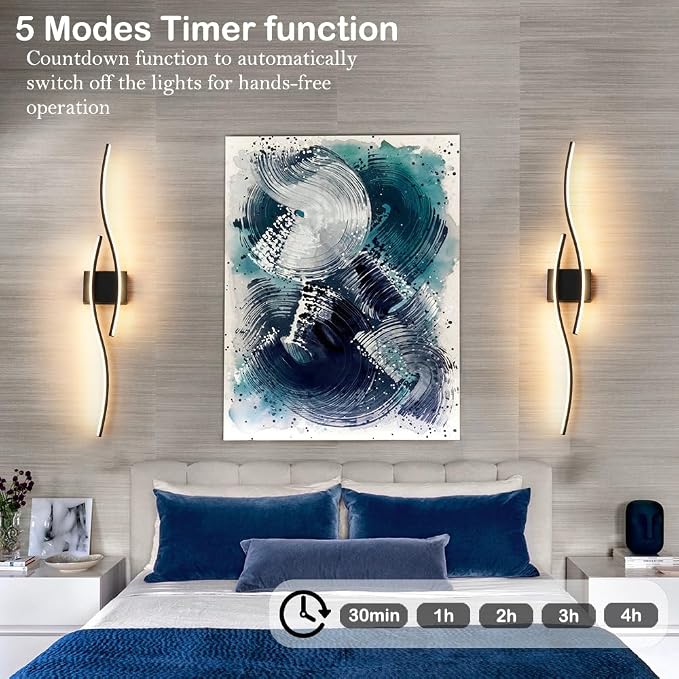 Daunton Hardwired Modern Wall Sconce Set of Two with Remote Control, Dimmable LED Wall Sconces Lighting Set of 2, Large Black Wall Light, LED Wall Lamp for Bedroom Living Room Bathroom 40.5" Length