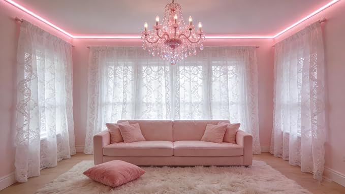 2 Set Pink 20 Feet Led Lights Strip Room Decor 40FT Rope Lights Easy DIY Princess Bedroom Cuttable Strip Lights for Baby Room Bathroom Living Room Kitchen Ceiling Wall Vanity Mirror Decoration
