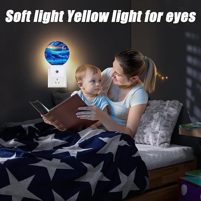Blue Dolphins Night Light,Cool Ocean Nightlight Plug into Wall LED Lamp Auto Sensor Dusk to Dawn for Bedrooms/Kitchens/Toilets/Corridors,Energy-Saving