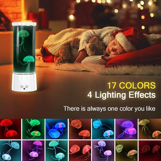 FBSPORT Jellyfish Lamp, Jellyfish Night Aquarium Tank Night Light 17 Color Changing with Remote Control for Kids Adults Home Office Decor Table Lamp Gifts for Christmas(White)