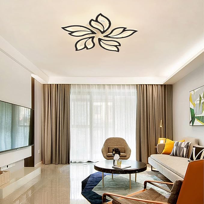Garwarm 23.6" Modern LED Ceiling Light Fixture, Dimmable Flush Mount Lamp | Flower Black Ceiling Light with Remote Control, Adjustable Color Temperature 3000K-6500K for Low Ceiling Bedroom Kitchen