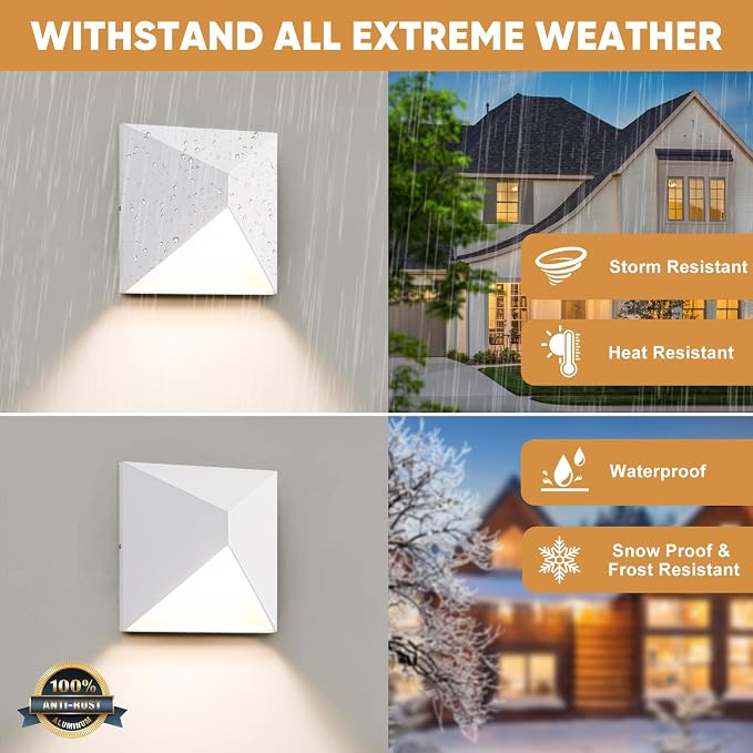 QQCherry Outdoor Light Fixture Wall Mount with 3 Lighting Modes, White LED Exterior Lighting fixtures for Outside, Modern Front Porch Lights, Waterproof Black Wall Sconce for House,