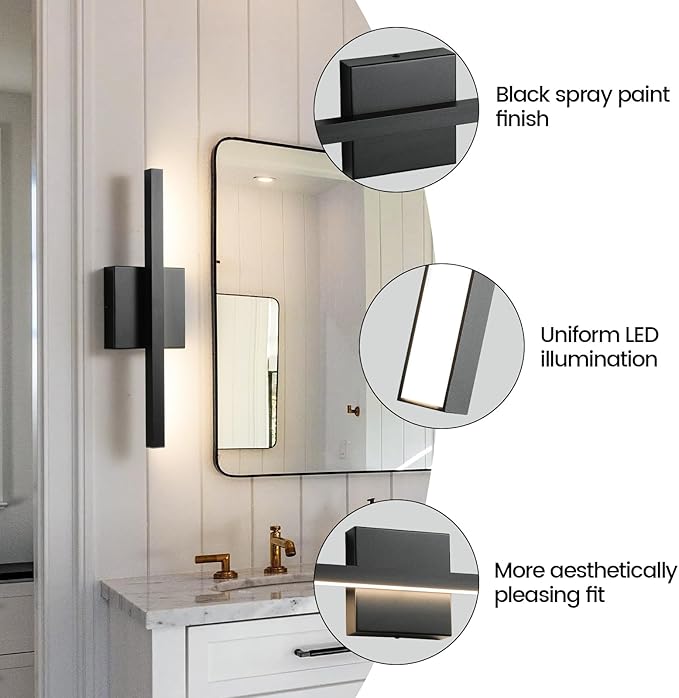 Black Bathroom Vanity Light - 15.7 inch 5CCT Modern Bathroom Light Fixture Over Mirror 12W LED Dimmable Wall Sconce Lighting Fixture for Bathroom Bedroom