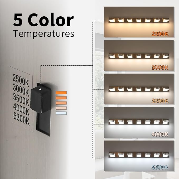 Modern Bathroom Light Fixtures Over Mirror 7 Light Vanity Light | 55.12in 42W LED Dimmable Bath Lights, Wall Mounted Lighting Fixture with Rotating Lamp Head, Acrylic Metal, 5CCT Dimmable