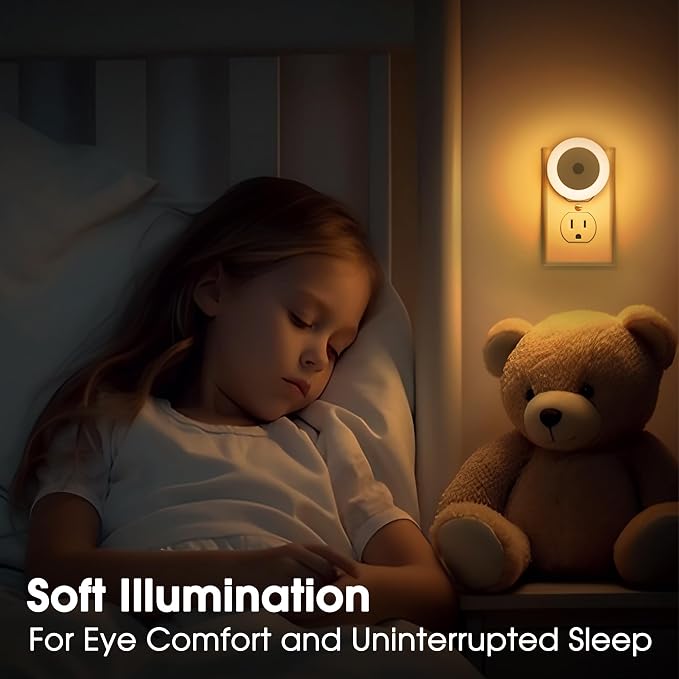 LED Night Lights Plug into Wall [2 Pack] Light Sensors | Night Light for Kids Room, Baby Night Light, Bathroom NightLights, Stair Lights, Hallway Light, Warm White