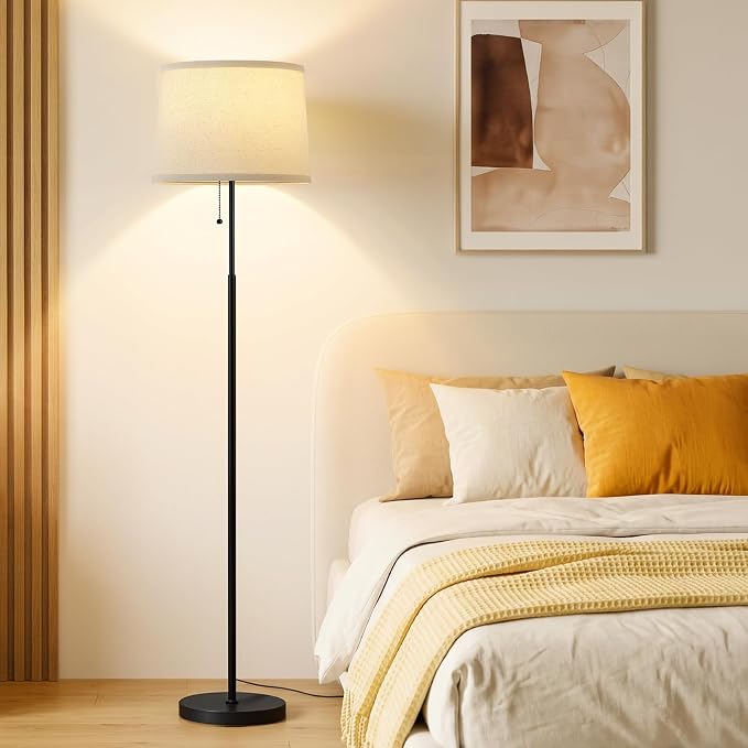 Floor Lamps for Living Room & Bedroom, 60" Modern Tall Standing Lamp, 3CCT | Lamps for Office, Classroom, Bedside, Linen Lampshade, Pull Chain Switch, Modern Design, Anti-glare Lighting, Easy Assembly