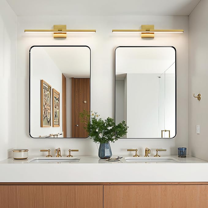 Gold LED Bathroom Vanity Light 24 Inch 18W Dimmable 5CCT Bathroom Lighting Fixtures Over Mirror Modern Brushed Gold Vanity Lights Bar for Bathroom Mirror Cabinets Bedroom