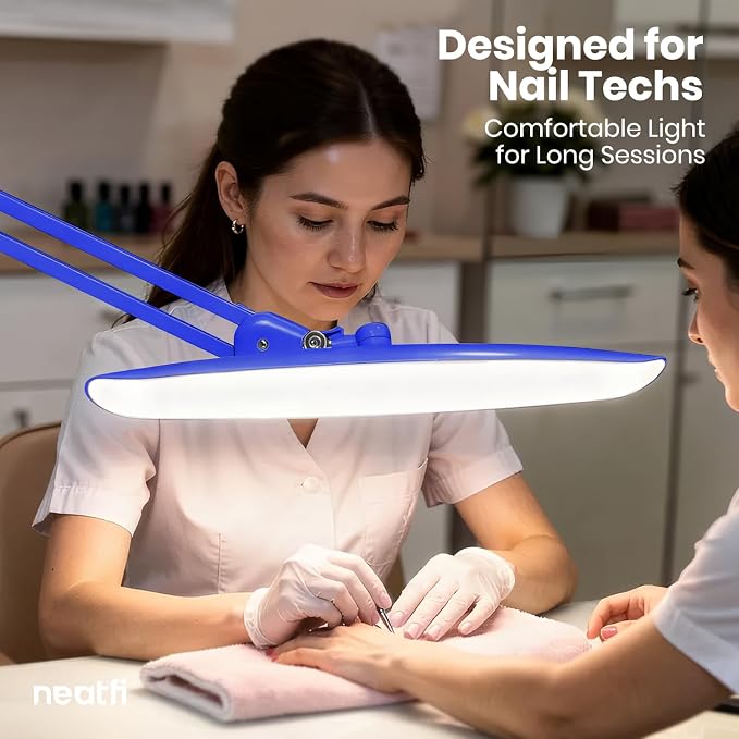 Neatfi XL 2200 Lumens 24W LED Desk Lamp – Shadow-Free Task Lighting | 4-Level Dimming | Home Office & Crafts Use | 20-Inch Wide Head (Sapphire Blue, Non-CCT with Clamp)