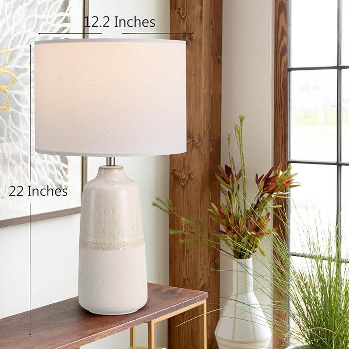BrightWe Tall Ceramic Table Lamp Set of 2, White Lamps for Bedroom Farmhouse Rustic Lamp Set Bedside Nightstand Lamps Set of Two Side Table Lamps for Living Room, 22IN