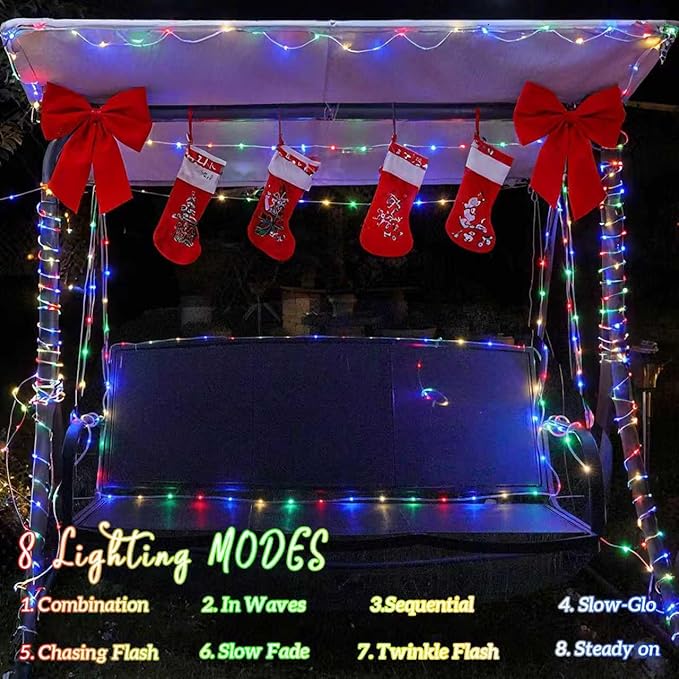 YEGUO Solar Rope Light Outdoor Waterproof, 66ft 200 LED Multicolor String Lights, 8 Modes Tube Christmas Lights in Clear Thin Tube