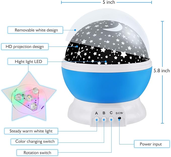 RICTLY Night Light for Kids, Kids Night Light Nebula 360 Degree Rotation - 4 LED Bulbs 12 Light Color Star Projector Changing with USB Cable, Romantic Gifts for Men Women Children