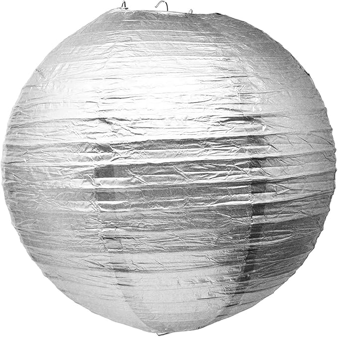Mudra Crafts Silver Gold Paper Lanterns Wedding Party Decorations - 12 in 10 Round Hanging Ceiling Lanterns, 10 Pack, Decorative Lamp Shades