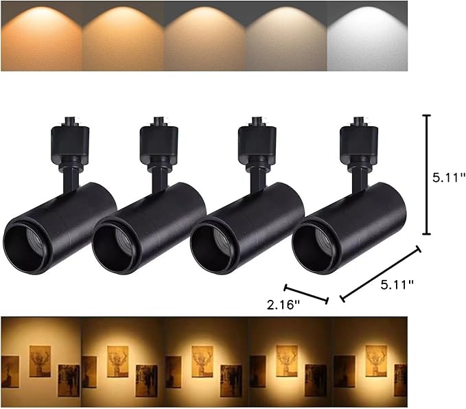 5CCT LED Track Lighting Heads 12W Dimmable,Zoomable Beam15°/24°/36°/45°/60°,2700K/3000K/3500K/4000K/5000K,Single Circuit H Track Lighting Heads Ceiling Fixtures Art Lighting,Black-4Pack