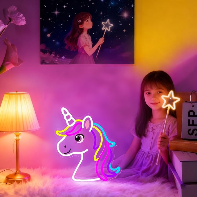 Unicorn Neon Sign for Girls Room Colorful Unicorn Neon Light Wall Decor | Dimmable Colorful Unicorn Neon Light USB Powered LED Rainbow Neon Sign for Kids Bedroom Nursery Birthday Christmas Gift