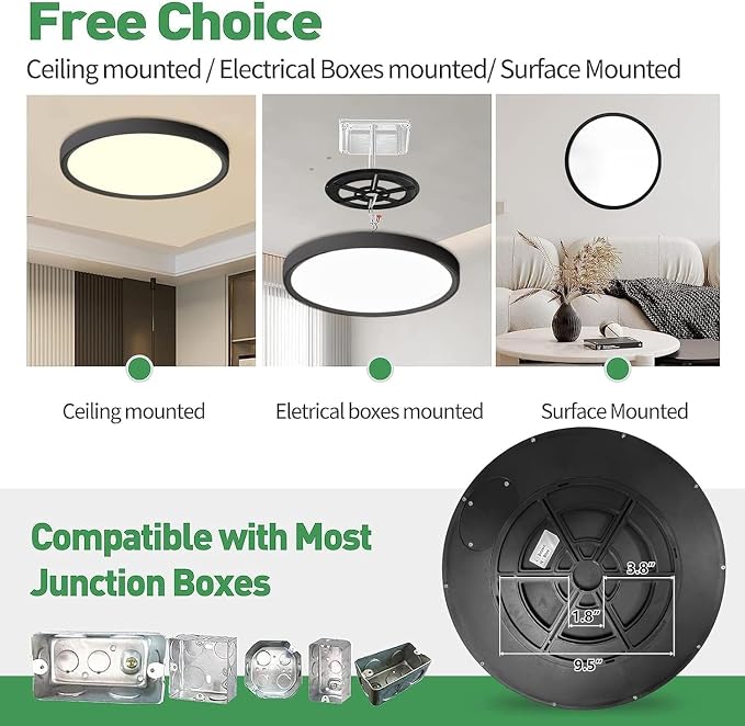 6PK 15.8Inch Dimmable Black LED Flush Mount Ceiling Light,32W,3480LM,5CCT | 2700K/3000K/4000K/5000K/6000K CCT, Black Close to Ceiling Round Flat Panel Light, Super Slim LED Ceiling Light for Bedroom