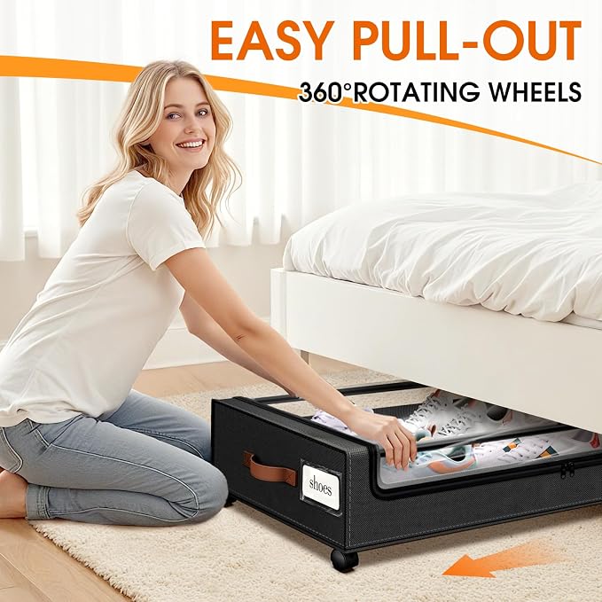 Under Bed Storage with Wheels 1Pack Storage Containers with Clear Window | Under Bed Drawers Rolling Under Bed Storage for Clothes,Shoes, Blankets (30.71 x 16.93 x 6.69 in, Black)