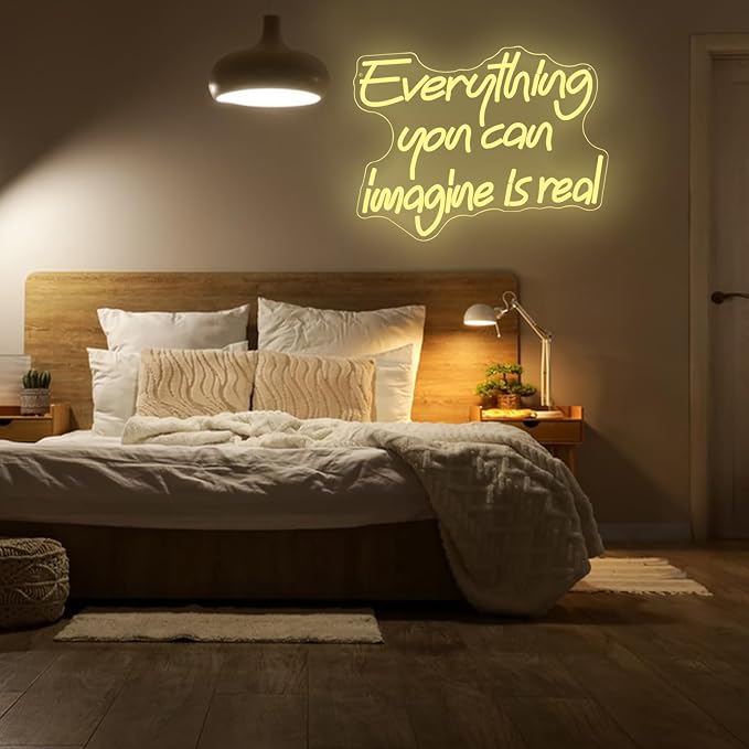 Everything You Can Imagine Is Real Neon Sign USB Powered Motivational Words Neon Light Inspirational LED Light Sign for Wall Decor Classroom Home Shop Office