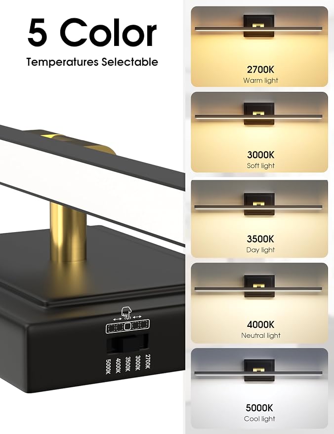 VOLISUN Modern Bathroom Vanity Light 31.5 inch, Rotatable, 18W Dimmable 5CCT Led Bathroom Light Fixture Over Mirror, Black Gold Bar Vanity Light for Bathroom Mirror Cabinets-ETL Certificated
