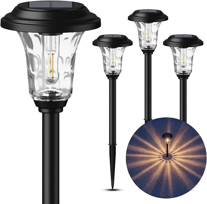 XMCOSY+ Solar Lights Outdoor, 4 Pack Solar Pathway Lights Outdoor | Long Lasting, Bright 40LM Metal Garden Light for Yard, Driveway, Walkway, Backyard, Auto On/Off (Warm/Cool White)