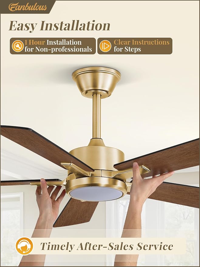 Fanbulous 42 Inch Black and Gold Ceiling Fan with Light, Remote & APP | Stepless CCT & Dimmable Light, 20W LED Ceiling Fan, 6 Speeds, Reversible Quiet DC Motor, for Bedroom, Living Room, Apartment