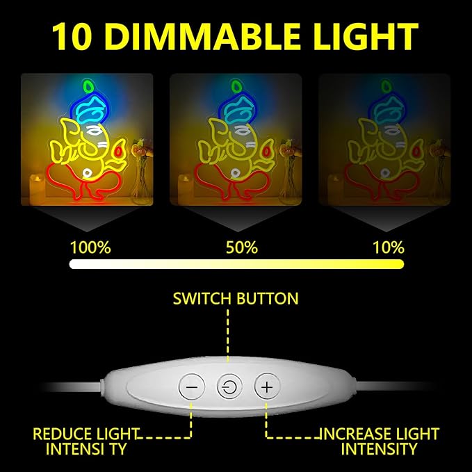 Ganesha Neon Sign for Wall Decor Diwali Led Sign Hindu Elephant Led Neon Light Ganesha Light Sign Up Sign for Home Decoration Ganesh Wall Art Lovers Gift Family