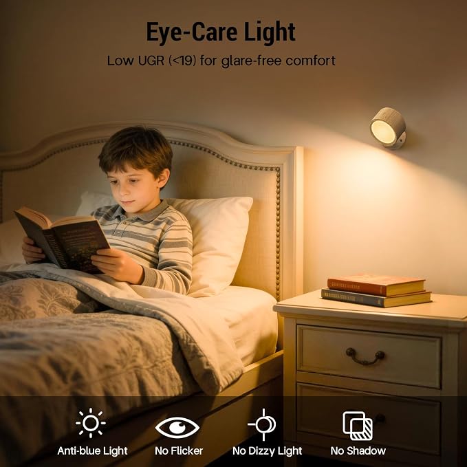 LED Wall Sconces, 160H Battery Life, Rechargeable Cordless Mounted Lights, 3 Color & 4 Brightness Level & 360°Rotate Magnetic Ball & Touch or Remote, for Reading Bedroom (Wood)