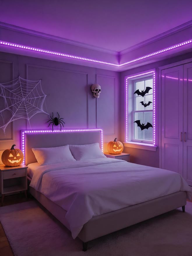 Purple 50 FT LED Lights Strip Indoor Rope Lights | Halloween Decor, LED Rope Lights, Easy DIY Cuttable, For Room Bathroom Living Room Kitchen, Ceiling Wall Vanity Mirror Decor