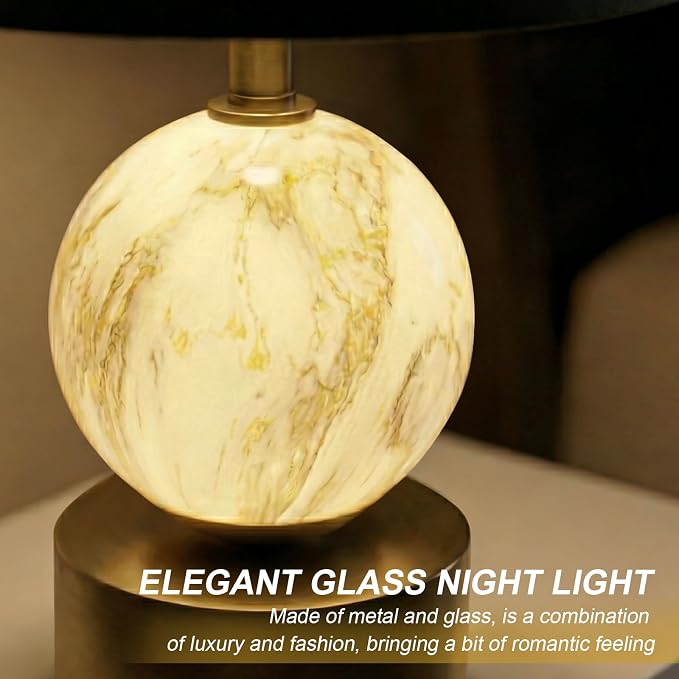 20.5" Small Bedside Table Lamps for Bedroom Nightstands, Gold Glass Modern Table Lamps Set of 2 with USB A+C Charging Port, Night Light, Luxury Lamps for Living Room End Table(Bulbs Included)