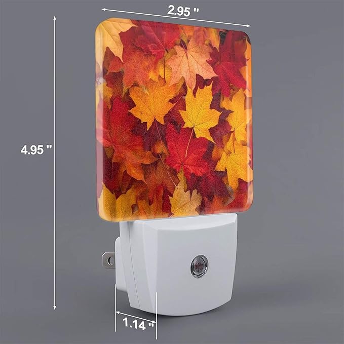 Autumn Leaves Fall LED Plug-in Night Light 2-Pack, Auto Sensor Nightlights Set of 2 for Bedroom Bathroom
