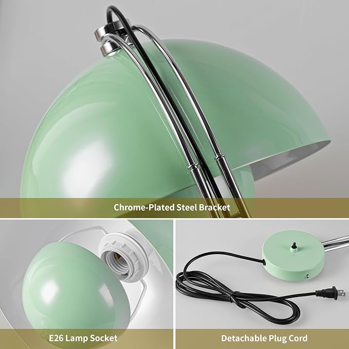 Mid-Century Modern Bud Plug in Wall Sconces for Bedroom, Pastel Green | Indirect lighting reading wall lamp, all-metal construction, plug-in or hardwired install, fits bedroom bedside, living room