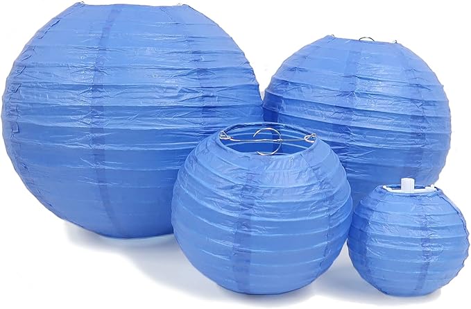 LURICO 16 Pcs Blue/White Paper Lanterns (Size of 4”, 6”, 8”, 10”) - Chinese/Japanese Paper Hanging Decorations Ball Lanterns Lamps for Home Decor, Parties, and Weddings