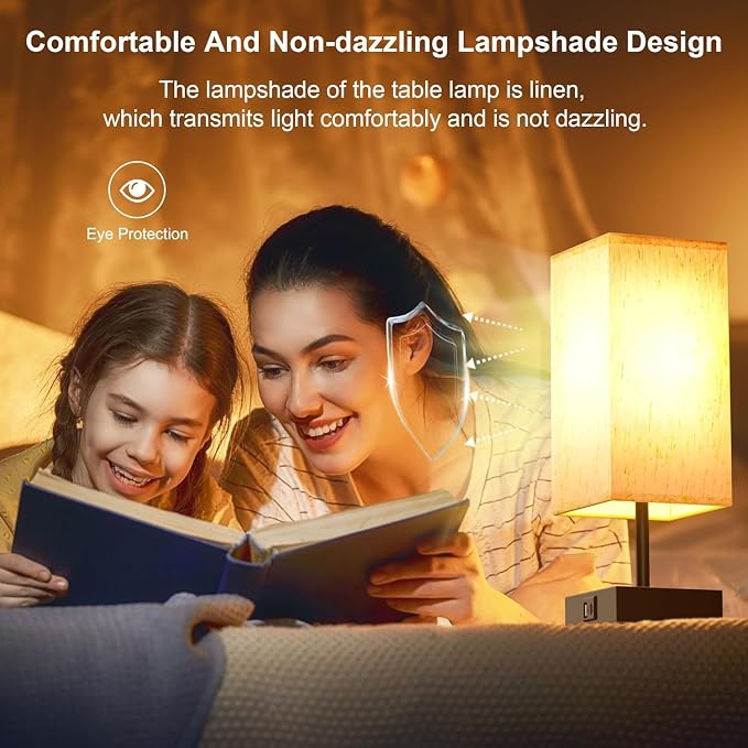 Bedside Table Lamps for Bedroom Touch Nightstand Lamp with USB C+A | Set of 2 Beige Lampshade 14-inch, 3 Way Dimmable, Small Bedside Lamps for Living Room ,Dorm, Office, LED Bulbs Included