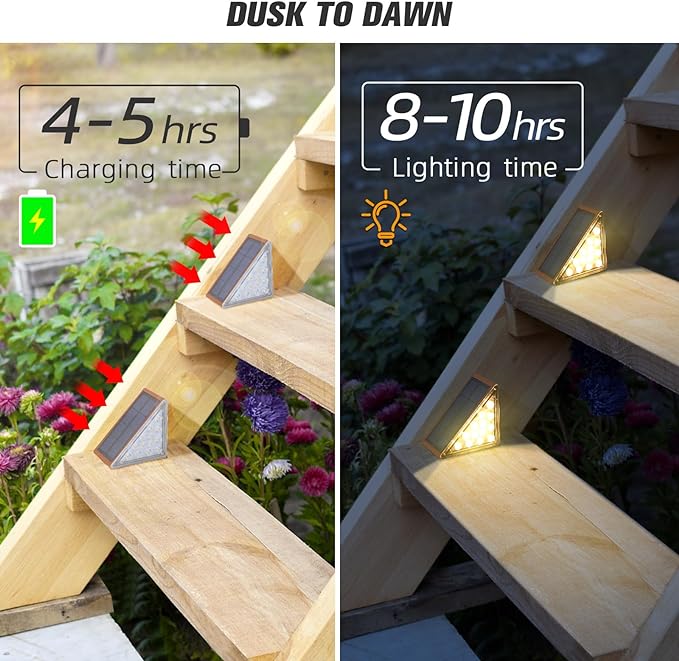 Solar Stair Lights,Warm White Outdoor Step Lights IP67 Waterproof Auto On Off, Outdoor Stair Lights for Steps,Stair,Patio,Yard,Porch,Front Door,Sidewalk,Deck Decor（Brown, 8 Pack）