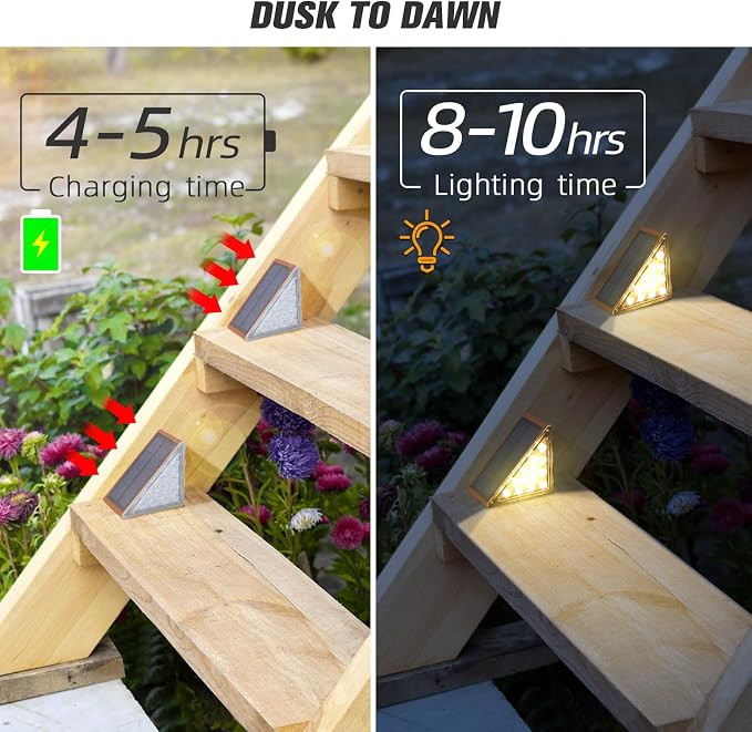 Solar Stair Lights,Warm White Outdoor Step Lights IP67 Waterproof Auto On Off, Outdoor Stair Lights for Steps,Stair,Patio,Yard,Porch,Front Door,Sidewalk,Deck Decor（Brown, 16 Pack）