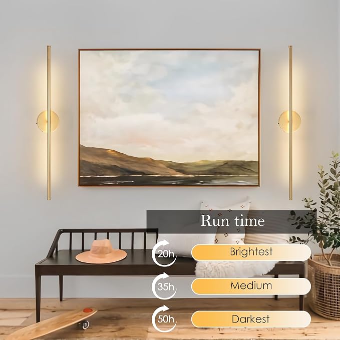 KARTOOSH Battery Operated Wall Sconces Set of Two Wireless Wall Lights | Rechargeable Wall Sconce with Remote 350°Rotate Dimmable 3000K LED Wall Lamp for Living Room, Bedroom