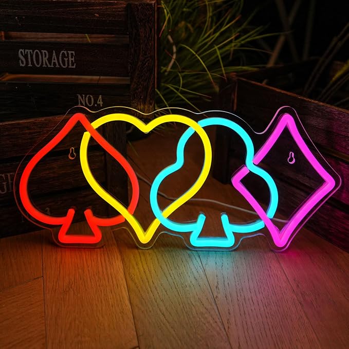 Poker Neon Sign Dimmable Playing Card LED Neon Light for Wall Decor | USB Powered Poker Neon Light for Casino Theme Decor, Man Cave, Game Room, Bar, Bedroom, Gift for Poker Players & Card Gamer