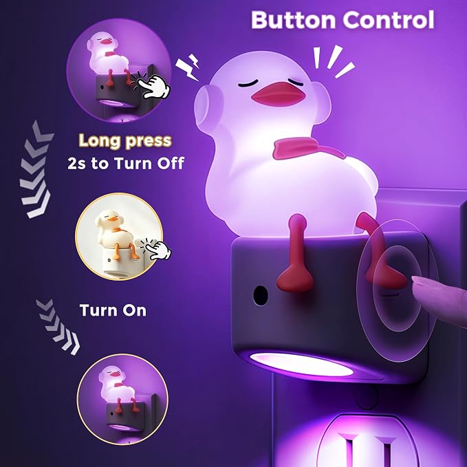 L LOHAS LED Plug-in Night Light for Kids, Cute Duck, Color Changing | LED Night Light with Dusk to Dawn Sensor, Christmas, Birthday Gift Nightlight for Girls & Kids, Room Decor 1Pack