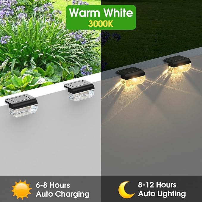 Solar Deck Lights 16 Pack, Solar Lights Outdoor Waterproof for Outside, Stairs, Step, Fence, Yard, Garden, Patio, Pool, Railing (Warm White)
