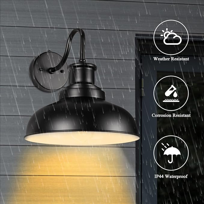 Dusk to Dawn Outdoor Barn Light Outdoor Wall Sconce Farmhouse Exterior Wall Mount Light Vintage Outside Wall Lighting Fixture Industrial Black White Lantern for Porch Garage Patio,1 Pack