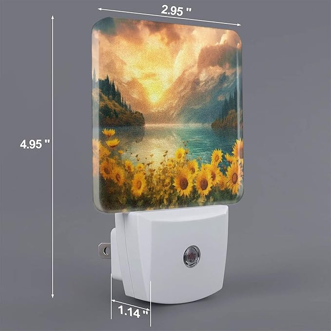 Sunflower Sun LED Plug-in Night Light 2-Pack, Auto Sensor Floral Nightlights Set of 2 for Bedroom Bathroom Stairs
