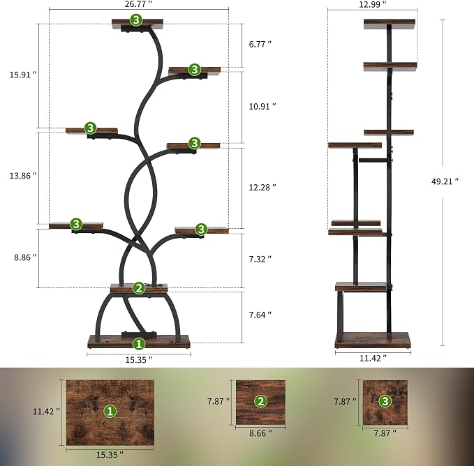 Plant Stand Indoor with Grow Light - 8 Tiered Corner Plant Shelf Indoor | 49" Plant Holder with Lights for Indoor Growing, Tall Lighted Flower Stand for Living Room, Balcony, Brown