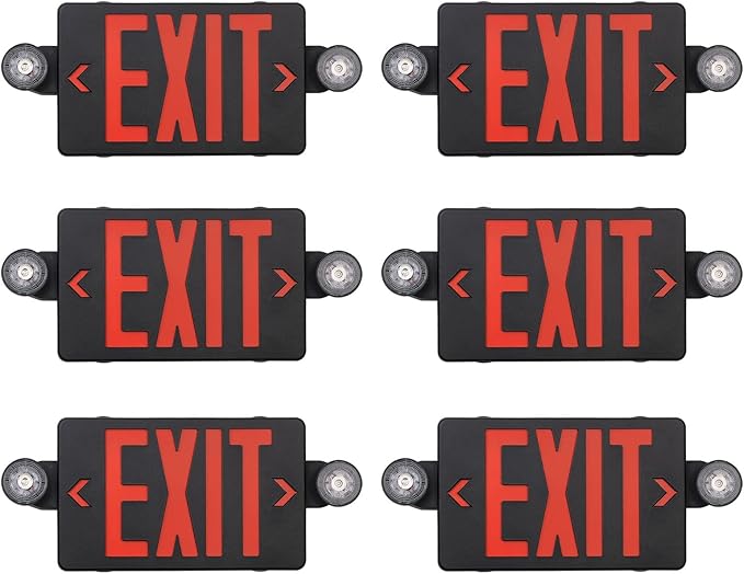 TANLUX Black Exit Sign with Emergency Lights, LED Emergency Exit Light with Battery Backup, UL Listed, AC 120/277V, Commercial Emergency Lights Combo for Business - 6 Pack