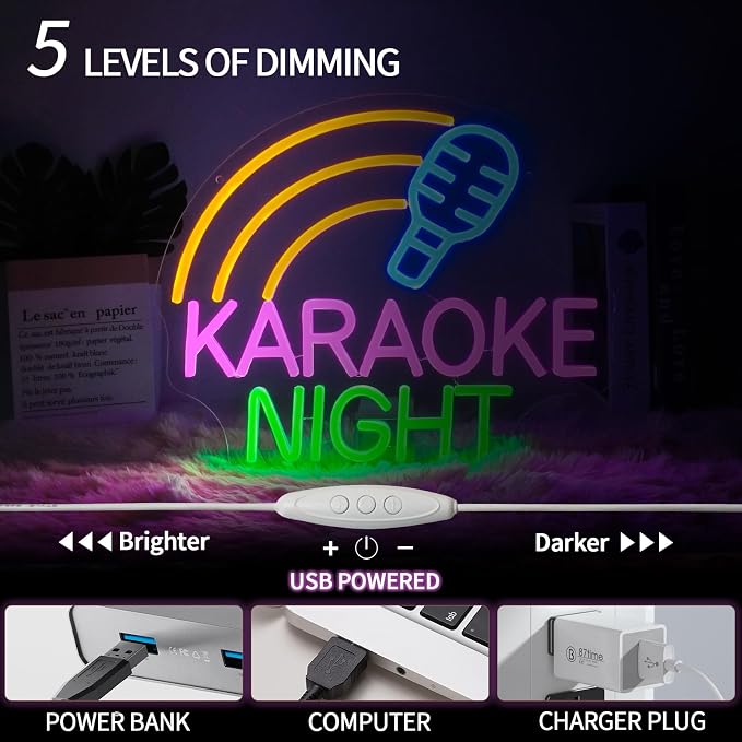 Karaoke Night Neon Sign Dimmable Live On Air Neon Light Sign for Wall Decor Karaoke Bar Led Signs for Business Bedroom Live House Man Cave Pub Studio Party Art Decor 15" x 12.6"
