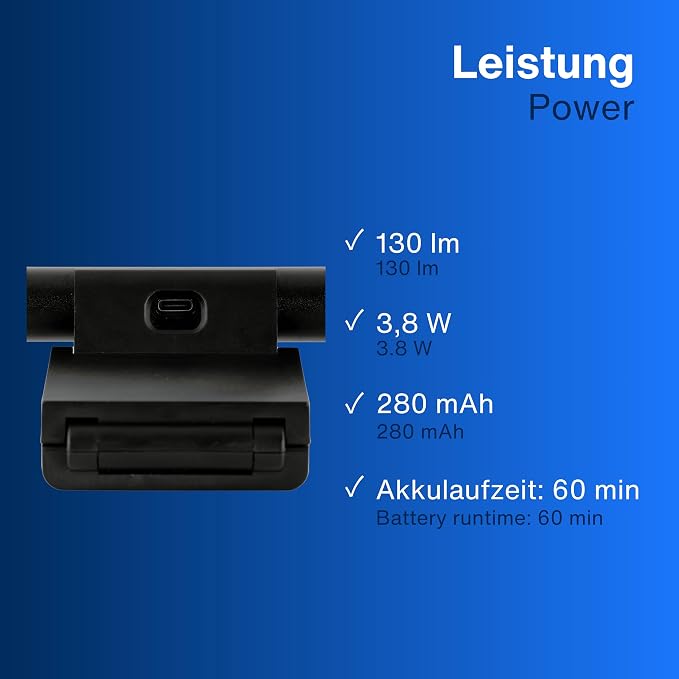 REV Monitor USB Lamp with Emergency Battery Approx. 60 Min., 29 cm, Clampable 110 lm, 3 Colours, Black